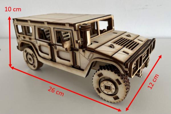 Hummer (HUMVEE) as 3D large wood model - dimension